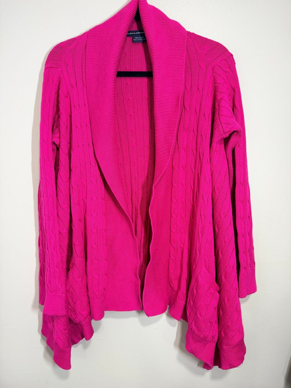 Ralph Lauren Sport Hot Pink waterfall heavy cotton sweater cardigan Medium